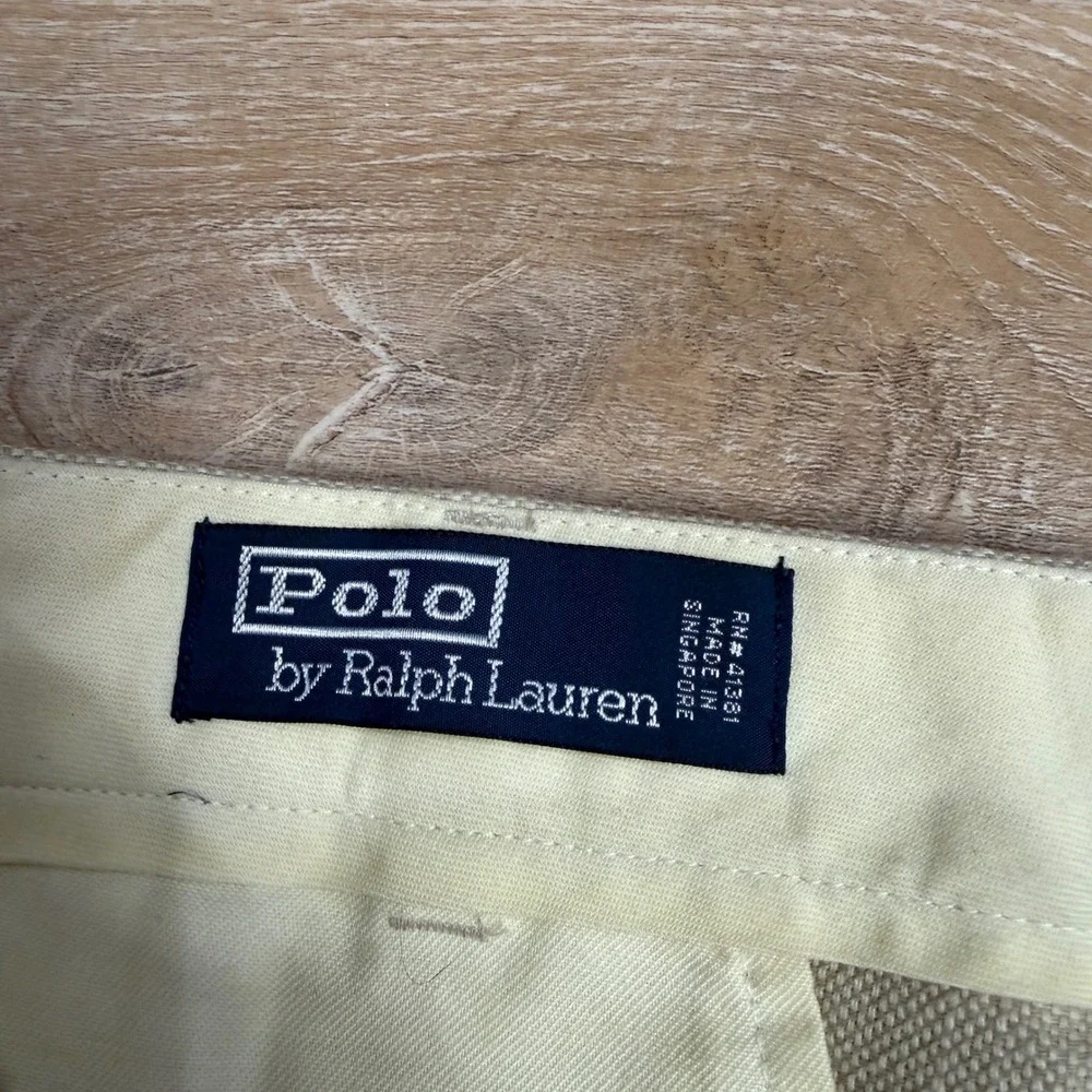 Polo Ralph Lauren Mens 36x32 Tan Linen Blend Pleated Cuffed Dress Pants Beige